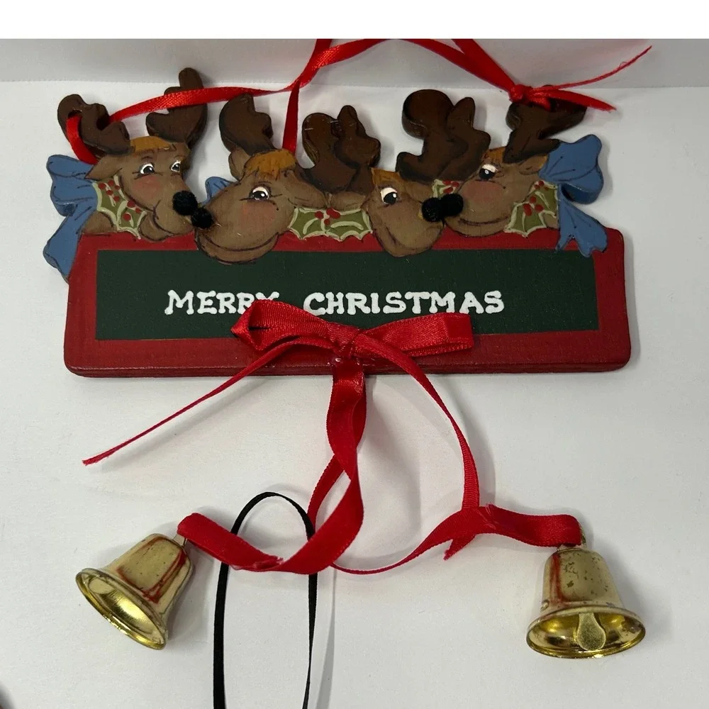 Hand Painted Wooden Christmas Ornaments Snowman‎ Reindeer Set of 4 Winter Cute
